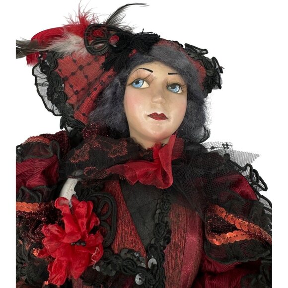 Katherine's collection Victorian Inspired Porcelain Doll Red Black Lace 25" READ - Picture 1 of 16